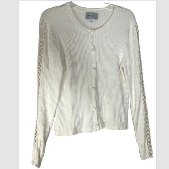JASON WU ladies Knit Cardigan Sweater large buttercream Buttons crochet capsule - Picture 11 of 11